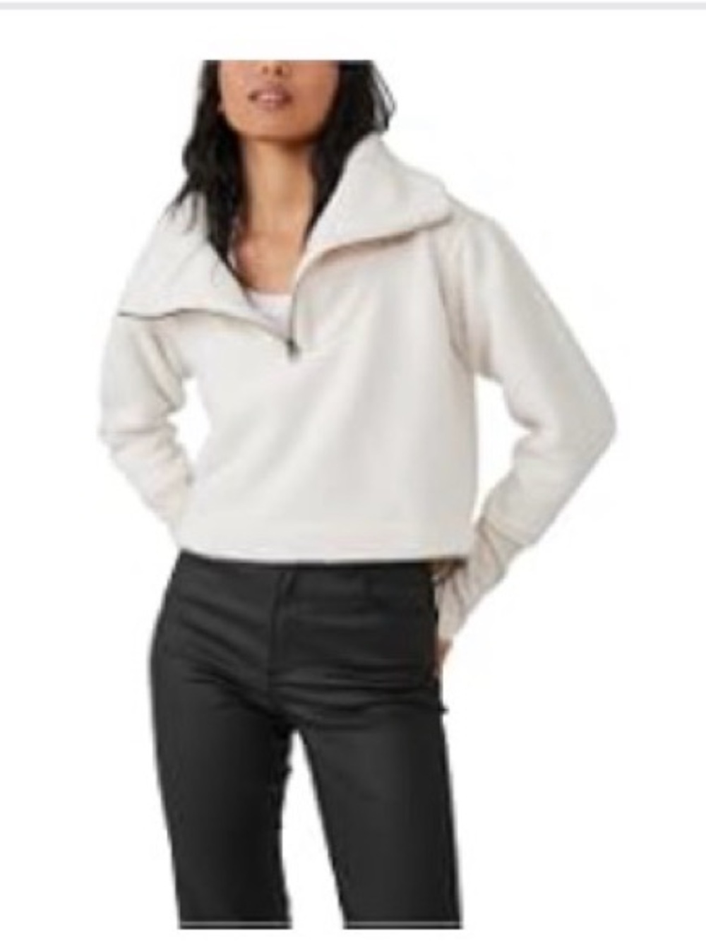 Free People Poppy Cropped Cream Half-Zip Pullover